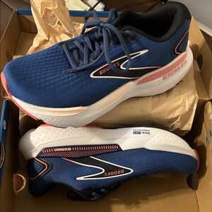 Brooks Blue Running Shoes with Coral and White Accents